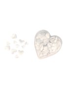 Szatén texilmatrica: szív, kitömve, fehér 2 méret, 13+20 mm, szív-PVC-doboz 100 db