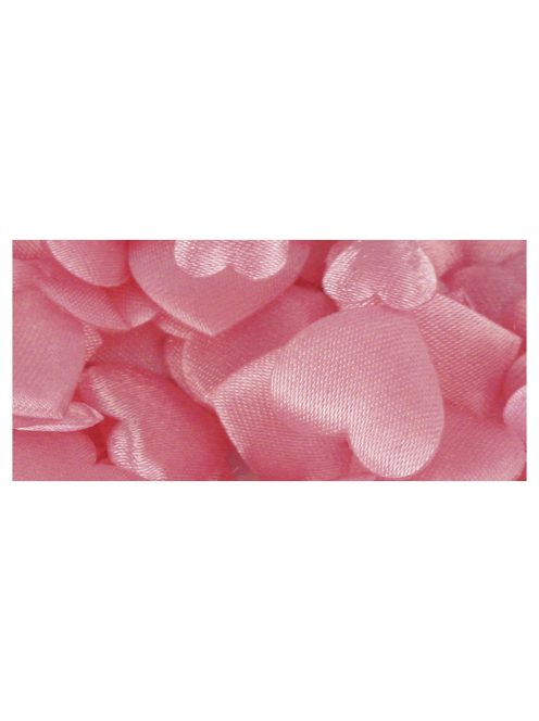 Szatén texilmatrica: szív, kitömve, rózsaszín,2 méret, 13+20 mm, szív-PVC-doboz 100 db