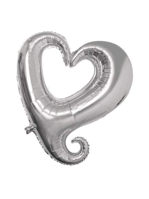 Fóliás luftballon, szív, sziluett, 91cm átm.,ezüst, 1 db