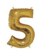 Fóliás luftballon, szám 5, arany, 96cm, 1 db
