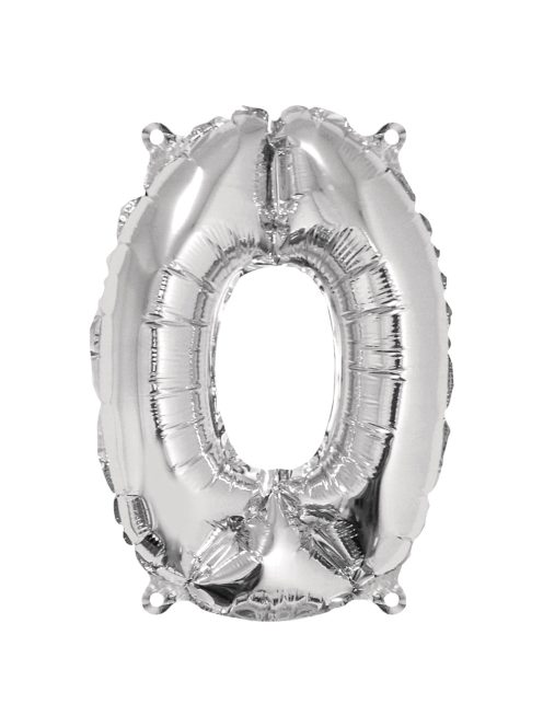 Fóliás luftballon, szám 0, ezüst, 40cm, 1 db