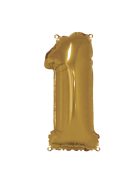 Fóliás luftballon, szám 1, arany, 40cm, 1 db