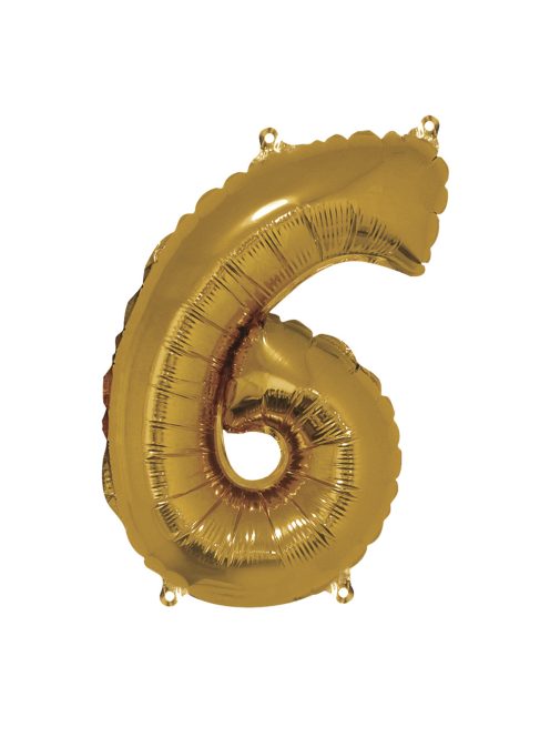 Fóliás luftballon, szám 6, arany, 40cm, 1 db