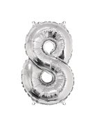 Fóliás luftballon, szám 8, ezüst, 40cm, 1 db