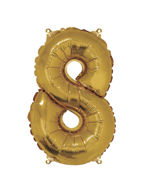 Fóliás luftballon, szám 8, arany, 40cm, 1 db