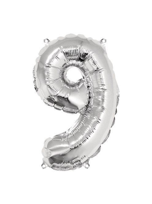 Fóliás luftballon, szám 9, ezüst, 40cm, 1 db