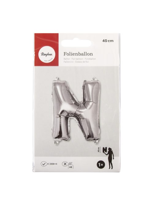 Fóliás luftballon, betű N, ezüst, 40cm, 1 db