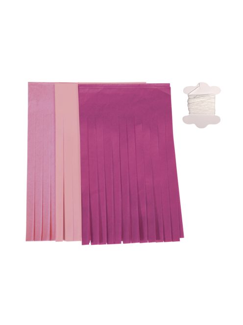 Papírbojt-girland, 12 bojt, rózsaszín árnyalatok, 20cm, 3m