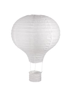   Papírlampion léggömb, 30cm átm., fehér, 40cm, fémvázzal, 1 db