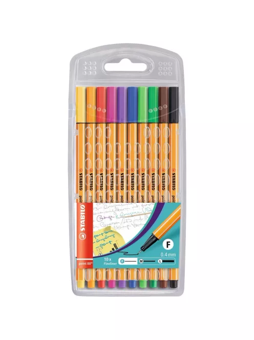 Rostirón, tűfilc készlet, 0,4mm, Stabilo Point 88, 10 klf. szín