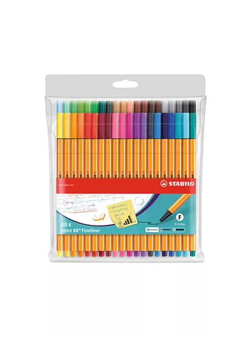 Rostirón, tűfilc készlet, 0,4mm, 8840 Stabilo Point 88, 40 klf. szín