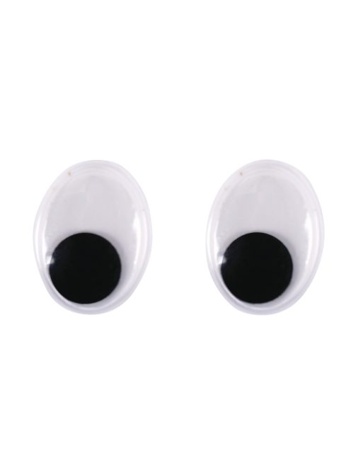 Műanyag mozgó szem ragasztható, 20 mm, csom. 10 db, ovális, fekete/fehér