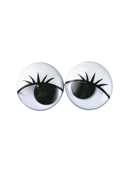 Műanyag mozgó szem szempillákkal, fekete, 20 mm, ragasztható, csom. 6 db