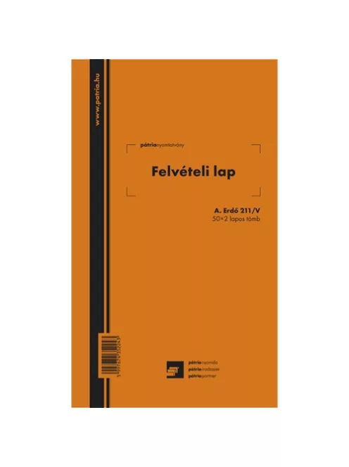 Pátria Nyomtatvány Felvételi lap ipari fához 50x2 lapos tömb