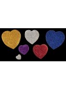 Dekorgumi  csillámos szívek, öntapadó, különböző méretekben és színekben - 50 db