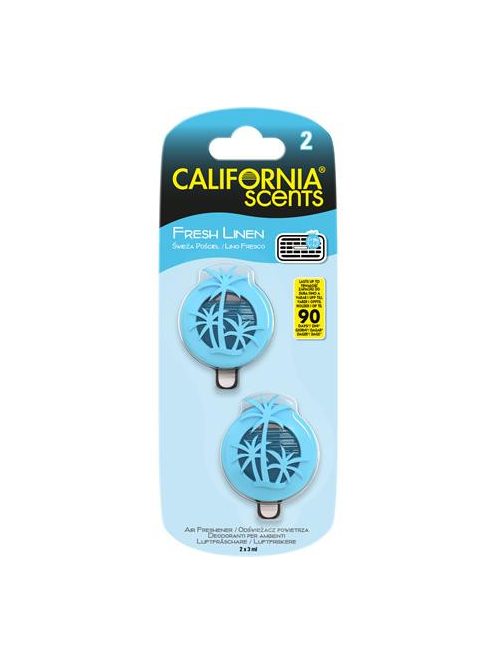 CALIFORNIA SCENTS Autóillatosító, mini diffúzer, 2*3 ml, CALIFORNIA SCENTS "Fresh Linen"