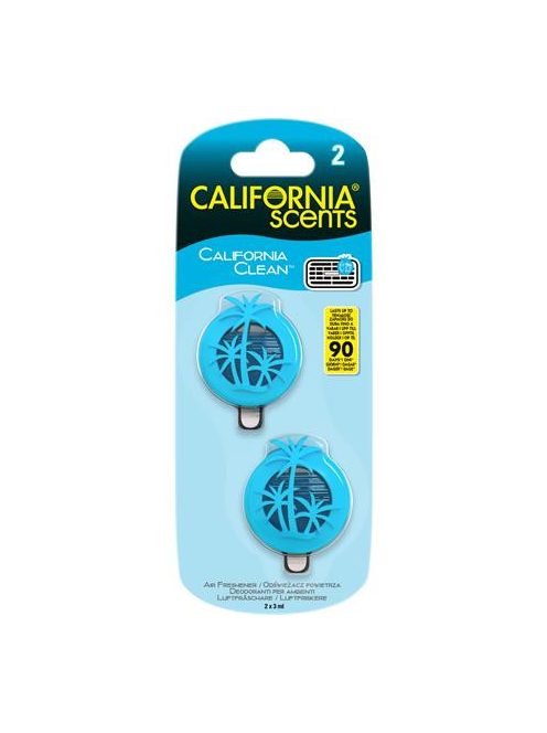 CALIFORNIA SCENTS Autóillatosító, mini diffúzer, 2*3 ml, CALIFORNIA SCENTS "California Clean"