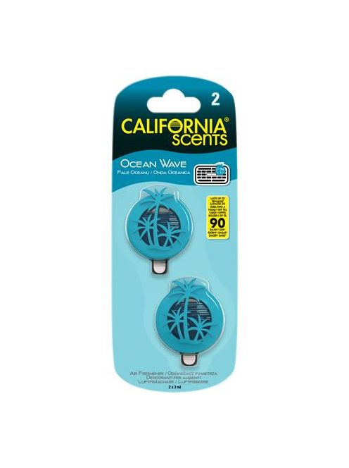 CALIFORNIA SCENTS Autóillatosító, mini diffúzer, 2*3 ml, CALIFORNIA SCENTS "Ocean Wave"