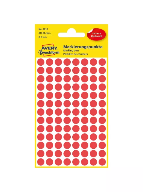 Etikett címke, o8mm, jelölésre, 4 ív/doboz, Avery piros