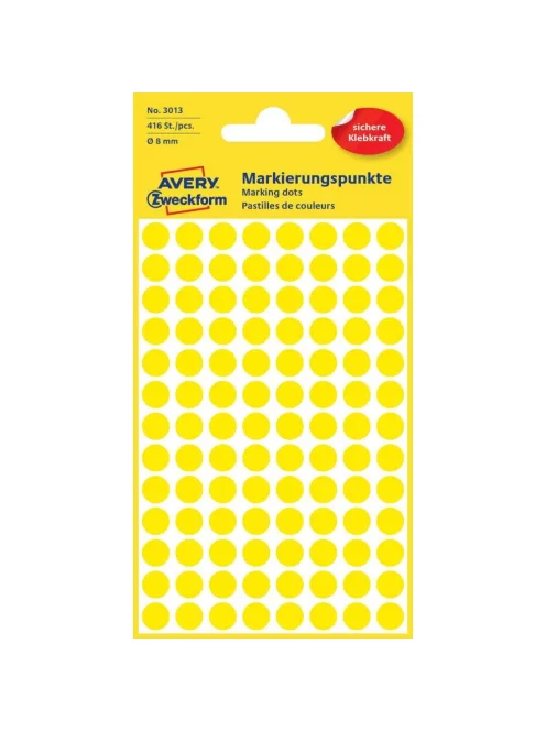 Etikett címke, o8mm, jelölésre, 104 címke/ív, 4 ív/doboz, Avery sárga