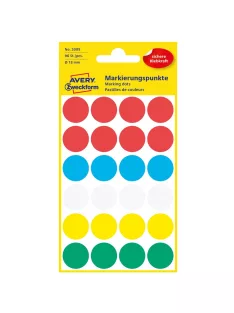   Etikett címke, o18mm, jelölésre, 5 klf. szín 24 címke/ív, 4 ív/doboz, Avery vegyes