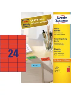   Etikett címke, 70 x37mm, univerzális, 24 címke/ív, 100 ív/doboz, Avery piros