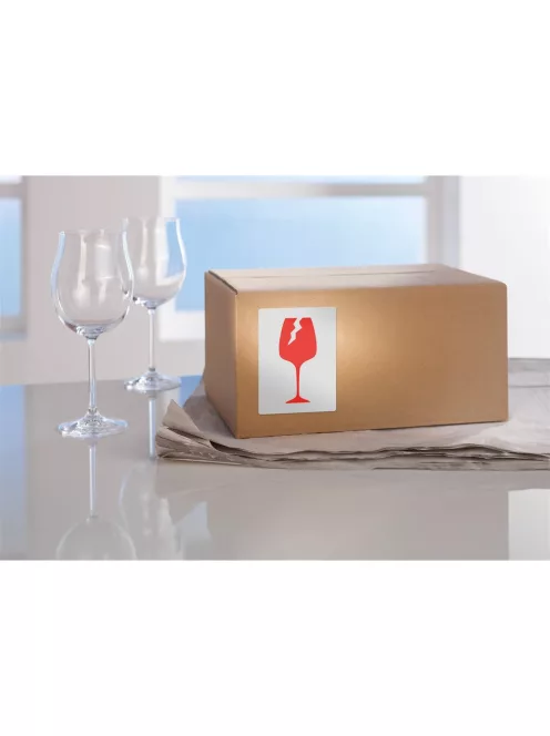 Etikett címke, piktogram Törékeny, óvatosan kezelendő! 74 x100mm,tekercses, 200 címke/doboz, Avery piros