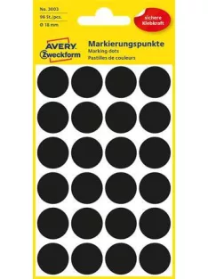   AVERY ZWECKFORM Etikett, 18 mm, kör, AVERY ZWECKFORM, fekete, 96 etikett/csomag