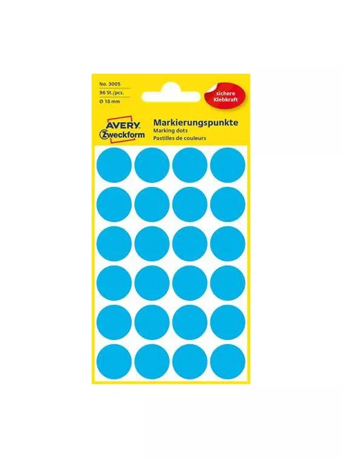 AVERY ZWECKFORM Etikett, 18 mm, kör, AVERY ZWECKFORM, kék, 96 etikett/csomag