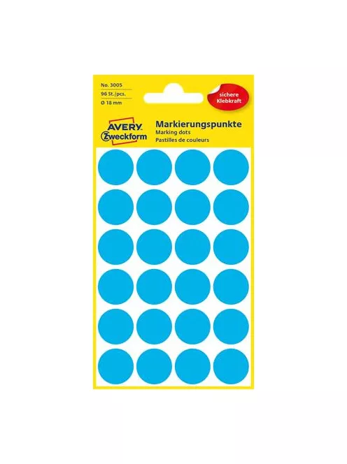 AVERY ZWECKFORM Etikett, 18 mm, kör, AVERY ZWECKFORM, kék, 96 etikett/csomag