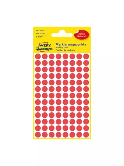 AVERY ZWECKFORM Etikett, 8 mm, kör, AVERY ZWECKFORM, piros, 416 etikett/csomag