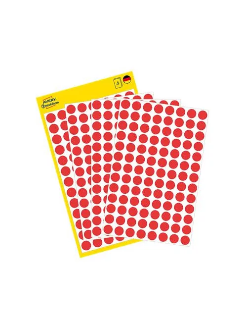 AVERY ZWECKFORM Etikett, 8 mm, kör, AVERY ZWECKFORM, piros, 416 etikett/csomag