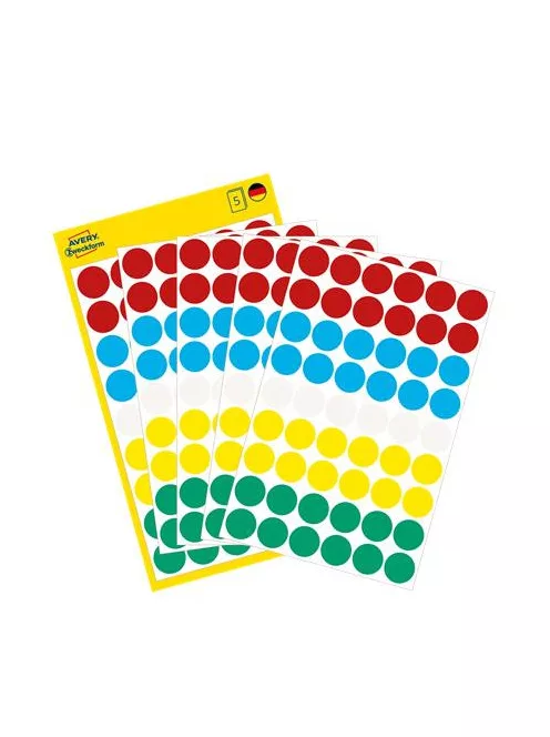 AVERY ZWECKFORM Etikett, 12 mm, kör, AVERY ZWECKFORM, 5 különböző szín, 270 etikett/csomag