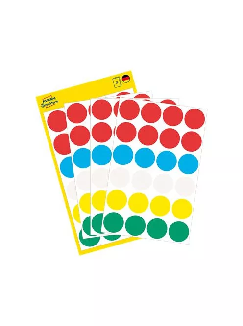 AVERY ZWECKFORM Etikett, 18 mm, kör, AVERY ZWECKFORM, 5 különböző szín, 96 etikett/csomag