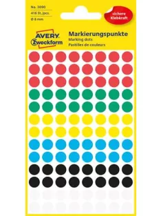   AVERY ZWECKFORM Etikett, 8 mm, kör, AVERY ZWECKFORM, 5 különböző szín, 416 etikett/csomag