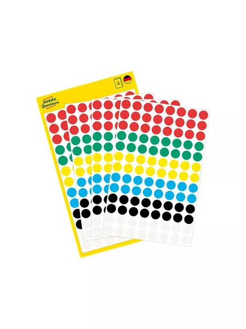 AVERY ZWECKFORM Etikett, 8 mm, kör, AVERY ZWECKFORM, 5 különböző szín, 416 etikett/csomag