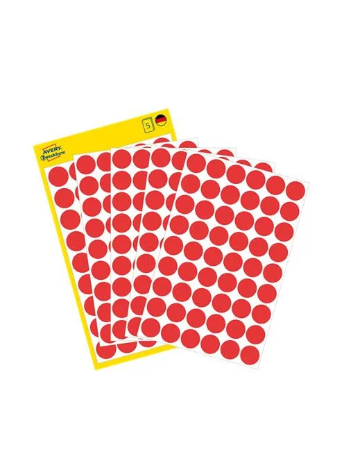 AVERY ZWECKFORM Etikett, 12 mm, kör, AVERY ZWECKFORM, piros, 270 etikett/csomag