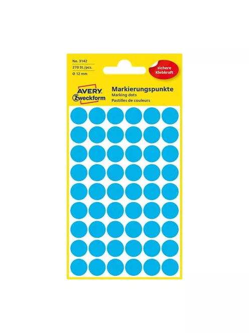 AVERY ZWECKFORM Etikett, 12 mm, kör, AVERY ZWECKFORM, kék, 270 etikett/csomag