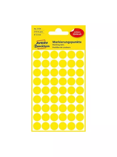 AVERY ZWECKFORM Etikett, 12 mm, kör, AVERY ZWECKFORM, sárga, 270 etikett/csomag