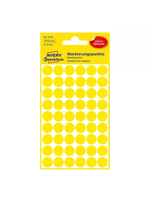 AVERY ZWECKFORM Etikett, 12 mm, kör, AVERY ZWECKFORM, sárga, 270 etikett/csomag