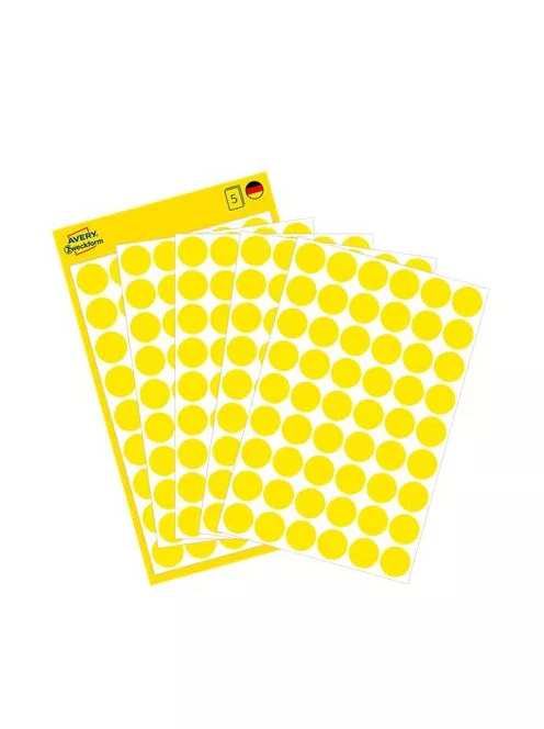 AVERY ZWECKFORM Etikett, 12 mm, kör, AVERY ZWECKFORM, sárga, 270 etikett/csomag
