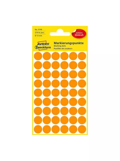 AVERY ZWECKFORM Etikett, 12 mm, kör, AVERY ZWECKFORM, neon narancs, 270 etikett/csomag