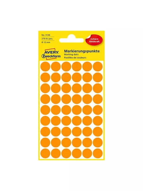 AVERY ZWECKFORM Etikett, 12 mm, kör, AVERY ZWECKFORM, neon narancs, 270 etikett/csomag