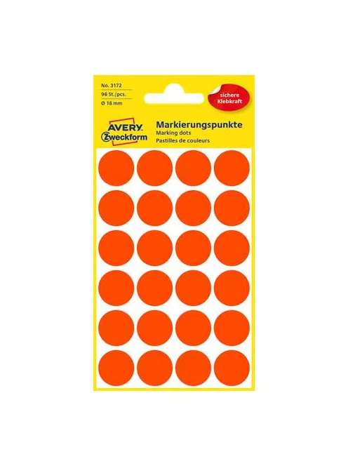 AVERY ZWECKFORM Etikett, 18 mm, kör, AVERY ZWECKFORM, neon piros, 96 etikett/csomag