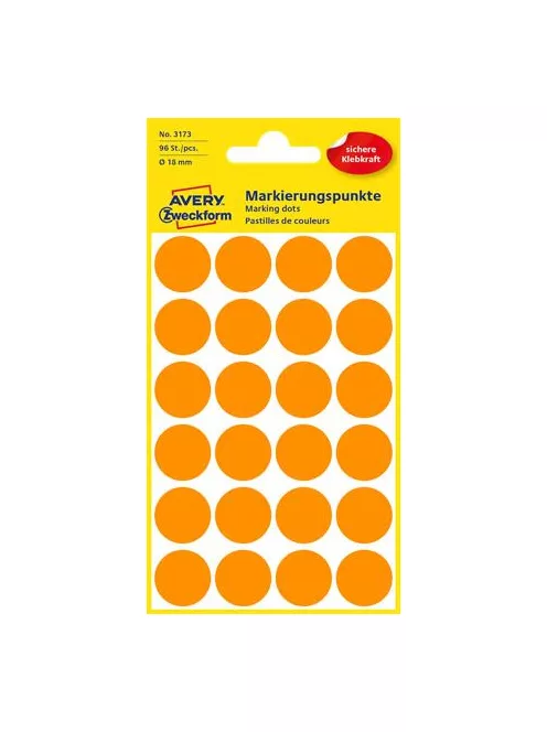 AVERY ZWECKFORM Etikett, 18 mm, kör, AVERY ZWECKFORM, neon narancs, 96 etikett/csomag
