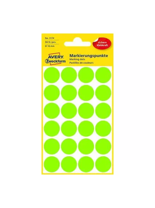 AVERY ZWECKFORM Etikett, 18 mm, kör, AVERY ZWECKFORM, neon zöld, 96 etikett/csomag
