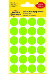   AVERY ZWECKFORM Etikett, 18 mm, kör, AVERY ZWECKFORM, neon zöld, 96 etikett/csomag
