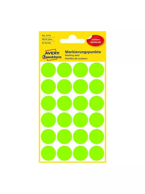 AVERY ZWECKFORM Etikett, 18 mm, kör, AVERY ZWECKFORM, neon zöld, 96 etikett/csomag