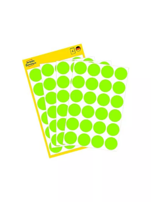 AVERY ZWECKFORM Etikett, 18 mm, kör, AVERY ZWECKFORM, neon zöld, 96 etikett/csomag