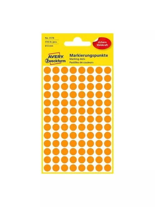 AVERY ZWECKFORM Etikett, 8 mm, kör, AVERY ZWECKFORM, neon narancs, 416 etikett/csomag